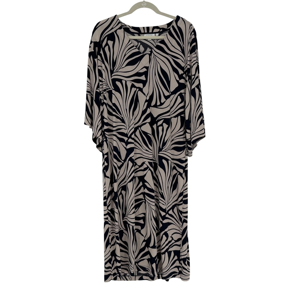 Chico's Travelers Abstract Print‎ Dress Tunic Size 2 Large Neutral Black